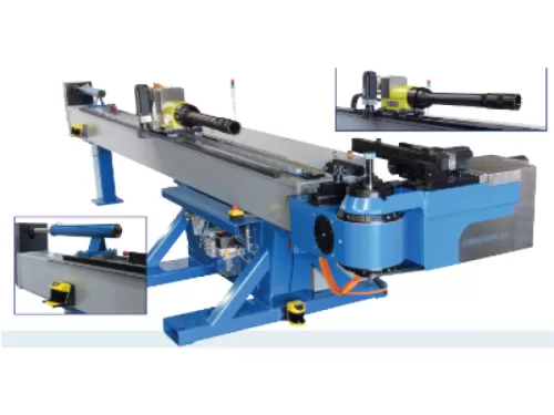 The Form-Line 2.0, an all electric CNC tube bender that allows precision programming of all axes to control the rotary draw bending process.
